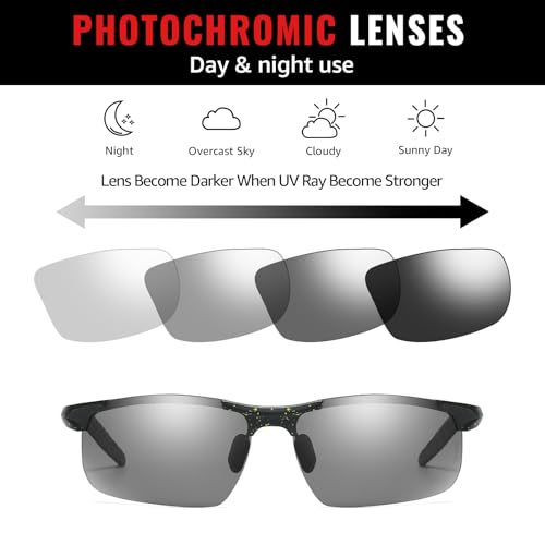 TJUTR Mens Photochromic Sunglasses Day & Night Driving Z87 Sun Glasses Polarized UV400 Protection Safety Glasses - color: B Black Yellow Dot/Z87 Photochromic Polarized Safety Lens