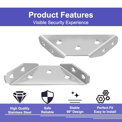 48 Pcs Stainless Steel Corner Brackets with Screws, Angle Connectors for Wood Furniture, Shelves, Chairs, Drawers, Cabinets - size: 48 Pcs