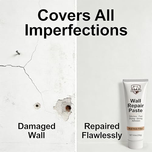 Wall Repair Paste – 2 Pack 250g (500g Total) Spackle for Nail Holes and Cracks, Zero VOC Odorless Wall Filler with 2 Inch Patches, Scraper, Sandpaper, Gloves, Fast Drying Paintable Compound