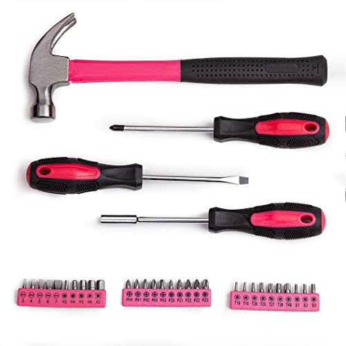 Cartman 148Piece Tool Set General Household Hand Tool Kit with Plastic Toolbox Storage Case Pink - color: Pink