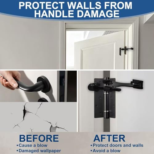 5 Pack Premium Hinge Pin Door Stopper Set, Adjustable Heavy Duty Door Stoppers with White Rubber Bumper Tips，Tool-Free Install, Quiet Close, Wall & Door Protection, Black (2-1/2" × 1-3/4")