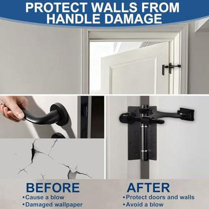 5 Pack Premium Hinge Pin Door Stopper Set, Adjustable Heavy Duty Door Stoppers with White Rubber Bumper Tips，Tool-Free Install, Quiet Close, Wall & Door Protection, Black (2-1/2" × 1-3/4")