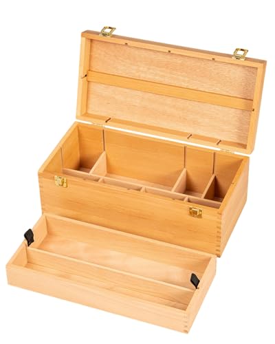 DJAR Artist Storage Box Beechwood Art Supply Organizer, Portable Large Sturdy Wood Tool Box, Natural - color: Natural