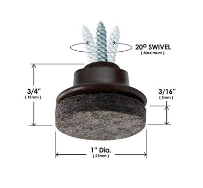 GorillaFelt Swivel Glide Felt Sliders for Chairs (16 Pack) Screw-On Chair Leveler Floor Protectors for Angled Furniture Legs or Straight, 1 Inch Round Felt Glides, CB259-16 - size: Felt Glide 16 Pack