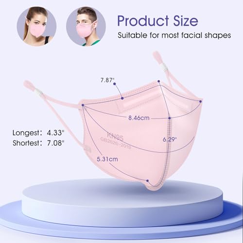 KN95 Adjustable Masks 25 Pack, Individually Wrapped Disposable Masks with Adjustable Ear Loops - color: Pink