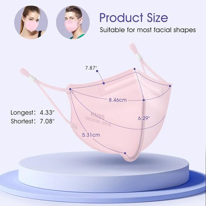 KN95 Adjustable Masks 25 Pack, Individually Wrapped Disposable Masks with Adjustable Ear Loops - color: Pink