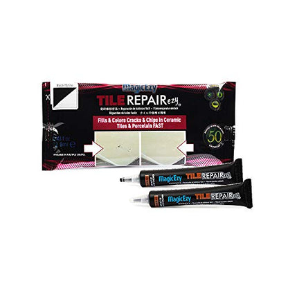 MagicEzy Tile RepairEzy (Black/White) - Laminate Floor Repair Kit - Ceramic Tile Repair Kit - Bathroom Tile Repair Kit - Crack Filler - Gray Porcelain, Ceramic, Acrylic, Stone, PVC, Fiberglass, Vinyl - color: Black / White Kit