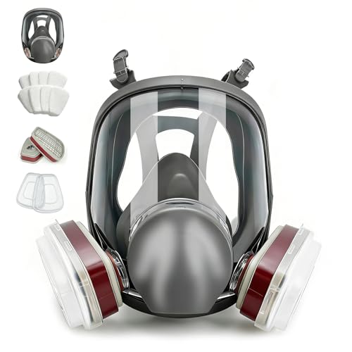 Full Face Respirator Mask With Filters, Reusable Gas Mask For Paint, Spraying, Woodworking And Other Work