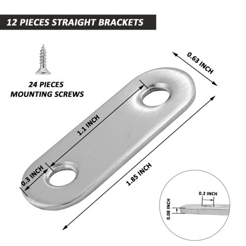 Litoexpe 12 Pcs 1.9 Inch Stainless Steel Straight Brackets, Silver Flat Straight Brace Metal Mending Plate Connector for Wood Furniture Repair, with 24 Pieces Screws (1.9 x 0.6 inch, 47 x 16 mm) - style: 1.9 x 0.6 inch (12 Pack)