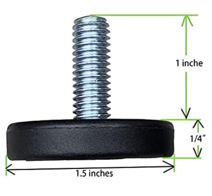 SINGTAN 1.5" Base Heavy Duty 0.75" Adjustable Furniture Feet - Pack of 8 | Table & Chair Levelers (3/8" Bolt)