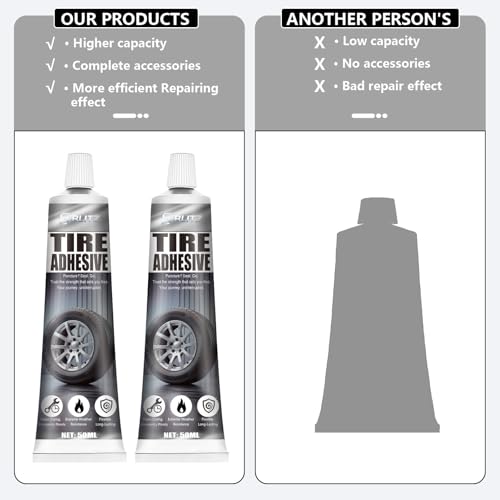 Tire Repair Glue, Tire Repair Nail, Tire Repair Rubber Nails Kit with 2 Tubes of Black Tire Sealant Glue 50ml, Tire Repair Screws Kit for Car Motorcycle Truck Tractor Puncture Repair