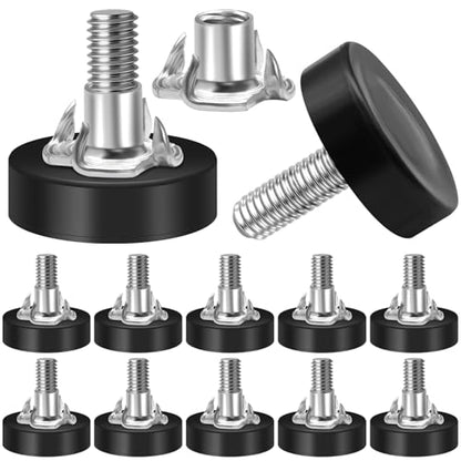 Adjustable Furniture Leveling Feet 12 Packs 1/4 Inch Threaded Table Feet Levelers Kit with 12 Claw Nail Nuts for Table Desk Chair Stool Cabinet (12)