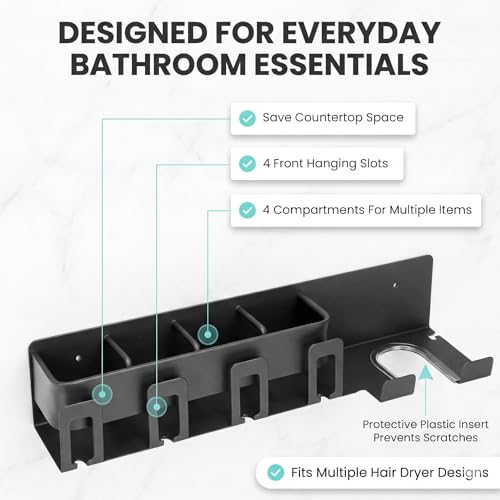 Hair Dryer Holder Wall Mounted - Hair Dryer Organizer - Bathroom Wall Storage - Blow Dryer Holder Wall Mounted - Hair Tool Organizer