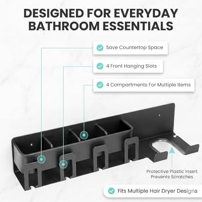 Hair Dryer Holder Wall Mounted - Hair Dryer Organizer - Bathroom Wall Storage - Blow Dryer Holder Wall Mounted - Hair Tool Organizer