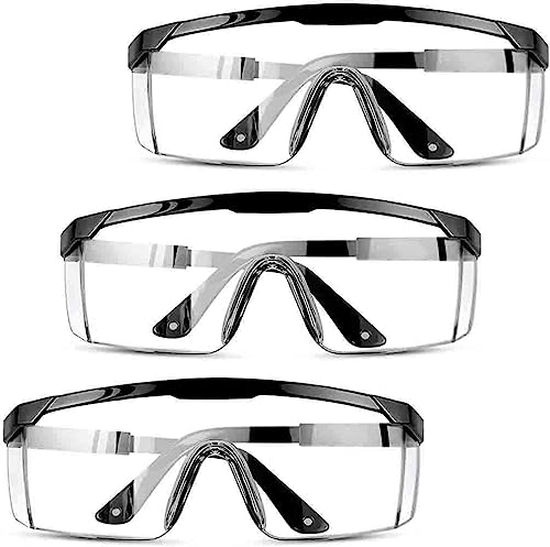 3 Pack Safety Glasses, Anti-fog Eye Protective Glasses Scratch Resistant Clear Wraparound Lenses Safety Goggles and No-Slip Grips, Adjustable Temples Lab Goggles - color: 3pcs Black