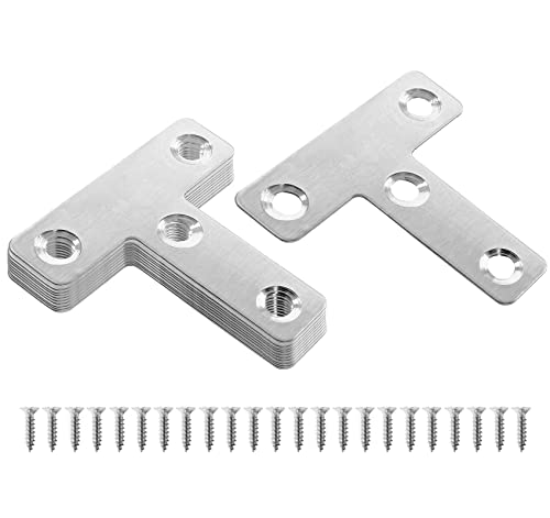 Uenhoy 20 Pcs T Shape Flat Mending Plates 50mm x 50mm (2" x 2") T Corner Braces T Bracket Connector Fixing Repair Plates for Furniture, Silver - size: 50x50mm/2"x2", style: T Shape