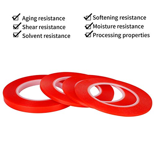 Kaisiking 2mm / 3mm / 5mm / 10mm x 25M Clear Heat Resistant Double Sided Tape Strong Adhesive Tape for Cell Phone, iPhone iPad, iMac, Electronic LCD Touch Screen Repair - size: 4pcs (2mm+3mm+5mm+10mm)