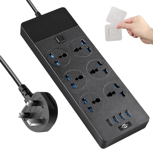 UK to US Plug Adapter, Jumpso Power Strip with 6 International Outlets and 4 USB Ports (1 USB C), 110-240v, 3000w, 6Ft, Universal Travel Adapter Extension Cord for Electrical Equipment - color: Black, size: UK Plug