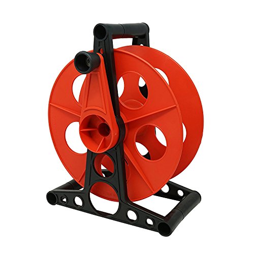 Woods Extension Cord Storage Reel - Holds Up to 150 Feet of 16/3 or 125 Feet of 14/3 Gauge Cord - Tangle-Free Design for Indoor or Outdoor Use - Side-Mounted Crank - Red & Black - size: 150 Ft