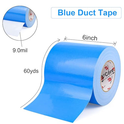 BOMEI PACK 6" Blue Duct Tape,Wider Roll,6 Inches x 60 Yards,9 Mil Thick Heavy Duty,Waterproof,Flexible,No Residue and Tear by Hand,Multi-Use for Indoor & Outdoor Repairs - color: Blue