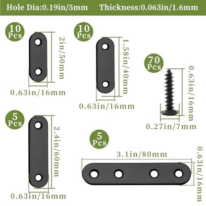 Jiozermi 30 Sets Flat Plate Straight Bracket Flat Metal Brace Bracket, 40mm/50mm/60mm/80mm Metal Brackets Mending Repair Plate Brace - size: Black，40mm/50mm/60mm/80mm，30Pcs