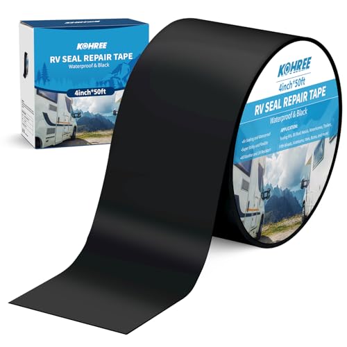 Kohree Butyl Sealant Tape, 4 Inch x 50 Foot RV Roof Tape Black, RV Sealant Waterproof Tape UV & Weatherproof Butyl Roofing Tape for RV Repair, Window, Boat Sealing, Truck Stop Camper Roof Leaks - style: 4in*50ft Black