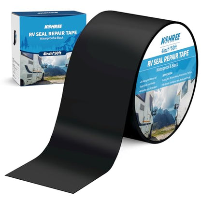 Kohree Butyl Sealant Tape, 4 Inch x 50 Foot RV Roof Tape Black, RV Sealant Waterproof Tape UV & Weatherproof Butyl Roofing Tape for RV Repair, Window, Boat Sealing, Truck Stop Camper Roof Leaks - style: 4in*50ft Black