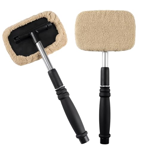 POLYTE Pivoting Windshield Glass Cleaning Tool Extendable Aluminum Handle w/9 Premium Microfiber Covers