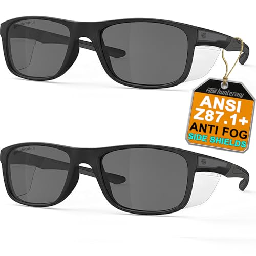 HTS HUNTERSKY TR90NZZ Safety Glasses with Side Shield Small Size Women Men ANSI Z87 Anti Fog Scratch Resistant Lab Pickleball - color: Black/Gray 2 Pack