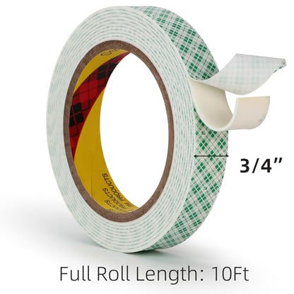 3M Double Sided Foam Tape 0.75" x 10Ft 1 Pack White Double Coated Urethane Adhesion Polyurethane Tape for Bonding Attaching Mounting Interior Signage Nameplates DIY Card - size: 0.75" x 10Ft
