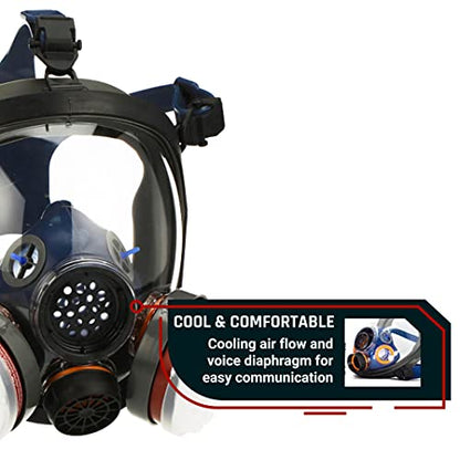 Parcil Distribution Full Face Respirator Mask - Air Purifying, Organic Vapor & Particulate - Industrial Use - CE Tested - color: Pd-100 Smoke Black