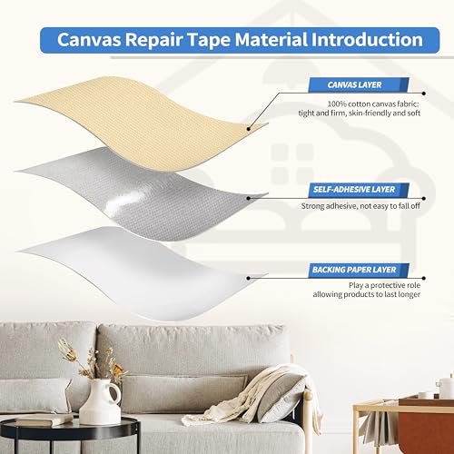 KING MOUNTAIN Canvas Repair Patch 16×60 Inch Self-Adhesive Waterproof Fabric Patch for Sofas, Tents, Furniture,Tote Bags, Car Seats (Beige) - color: Beige, size: Canvas-16"W×60"L