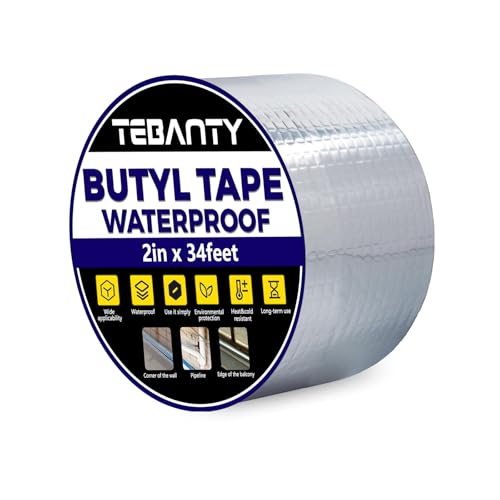 Butyl Tape Waterproof Sealing Tape 2Inch x 34Feet, Aluminum Foil Tape, Butyl Sealant Tape for Pipe Sealing, RV Repair, Window, EDPM Roof Leak Patching, Boat and Pipe Sealing - size: 2 inch x 34 feet