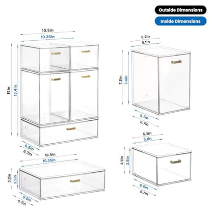LALOBLUE Set of 5 Stackable Storage Drawers, Clear Acrylic Organizer Bins for Beauty Supplies, Perfect for Makeup Vanity, Undersink, Kitchen, Cabinet,Pantry Organization and Storage - style: 5 Pack