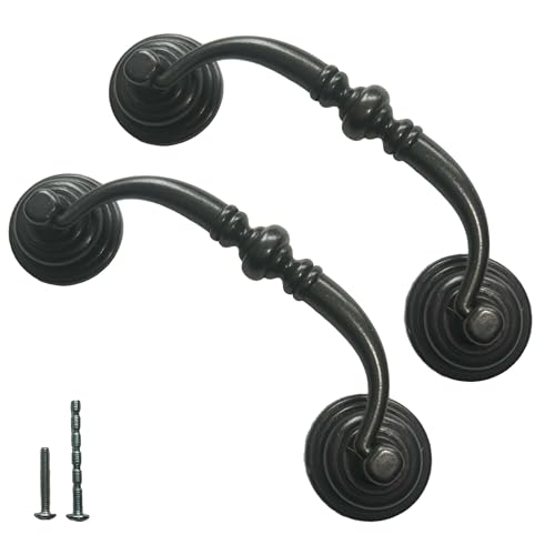 4 PCS Oil-Rubbed Bronze Metal Drop Bail Pulls, 3-3/4" Center to Center, Vintage Shabby Chic Drawer Handles for Dressers, Cupboards, Wardrobes, and Kitchen Cabinets - color: Oil Rubbed Bronze, size: 3-3/4" Center to Center