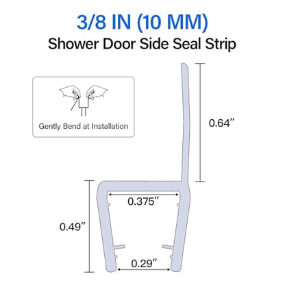 Yecaye 3 Pack Shower Door Seal,Shower Door Sweep,Frameless Glass Seal Strip for Side Door,Stop Leaks and Create a Water Barrier Guard (Side-3/8 x39) - style: Side-3/8"x39"