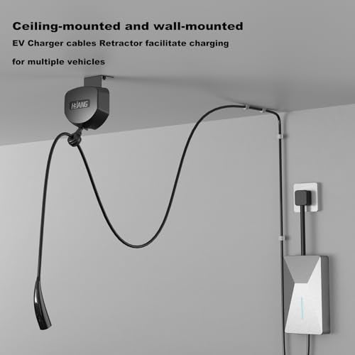 EV Charger Cable Retractor Ceiling Mount, 11.5ft Self-Locking Retractable Cord Reel for EV Charging Cables, Automatic Cable Organizer Compatible with Most Electric Vehicles
