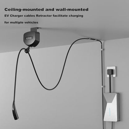 EV Charger Cable Retractor Ceiling Mount, 11.5ft Self-Locking Retractable Cord Reel for EV Charging Cables, Automatic Cable Organizer Compatible with Most Electric Vehicles