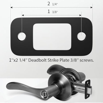 2 Pack Deadbolt Strike Plate Door Backplate, 1" x 2 1/4" Round Corner Deadbolt Strike Plate, Door Strike Plate (Matte Black)
