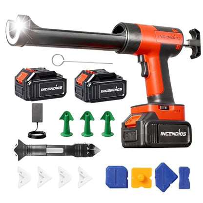 Cordless Caulking Gun w/2 x 3.0Ah Batteries, 800kg Thrust Max Electric Caulk Gun, 6-Speed, 10oz/300ml, 13Pcs Caulk Remover Tool, Led Light, Auto-Retract Anti-Drip for Sealing, Filling, Repairing - style: Caulking Gun w/ 2 x 3.0Ah Batteries