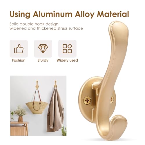 20 Pack Heavy Duty Coat Hooks Wall Mount, Brushed Gold Wall Coat Hooks, Decorative Double Hook for Hanging Coats, Hat, Scarf, Bag, Clothes, Towel, Key, Robe, Cap (Gold)