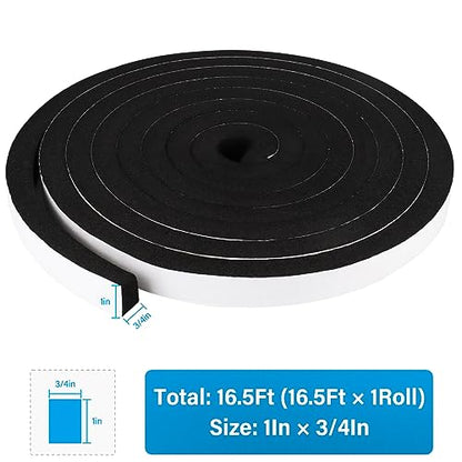 DGSL Foam Insulation Tape, 1In x 3/4In x 16.5Ft Weather Stripping Door Seal Strip for Doors and Windows,Sliding Door,Sound Proof Soundproofing Door Seal,Weatherstrip,Air Conditioning Seal Strip - size: 1In x 3/4In x 16.5Ft
