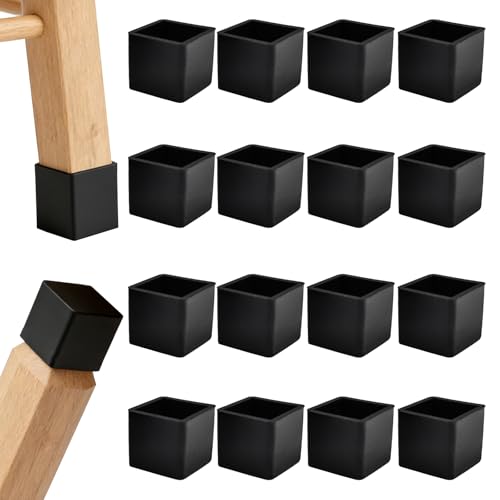 16 Pcs 1" x1" Square Silicone Chair Leg Floor Protectors, Rubber Chair Leg Caps, Flexible & Anti-Slip Chair Table Leg Covers, Wood Post End Cap, Furniture Leg Covers for Patio Indoor, Black - size: 1"