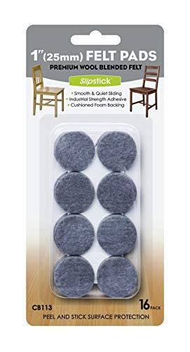 Slipstick Premium Wool Felt Furniture Feet Pads/Chair Leg Floor Protectors (1 Inch Round) Includes 16 Wool Blended Felt Feet Pads with Peel and Stick Adhesive, Gray, CB113 - size: 1" Round
