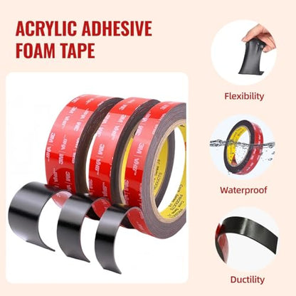 Double Sided Tape Heavy Duty, Adhesive Mounting Tape, 1 in x 15.5 ft, Waterproof Foam Tape for Indoor, Outdoor, Automotive Trim, Garage, LED Strip Lights, Home Decor