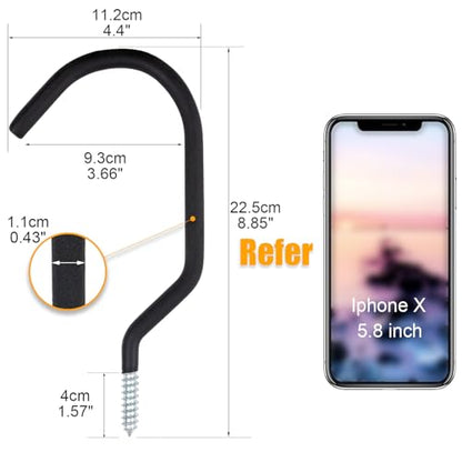 KURUI 9 in Mountain Bike Hooks for Garage Ceiling, Heavy Duty Bicycle Hangers for Hanging, Large Screw Hooks for Garage Ceiling Wall, No Drill Ceiling Hooks for Hanging Outdoor String Lights Plants - style: 4 Pcs-9 in
