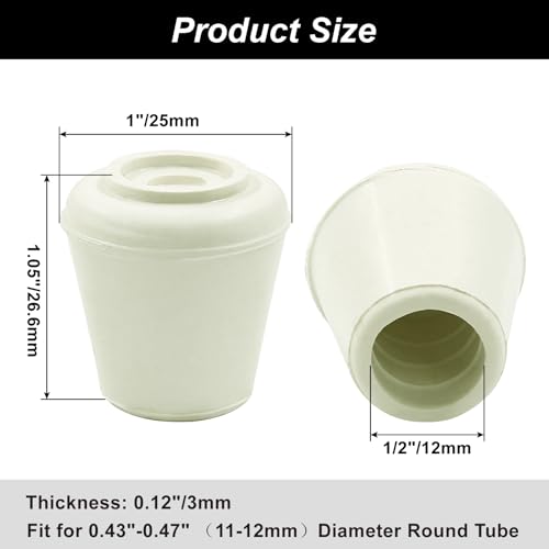 16pcs 1/2 Inch Round Chair Leg Tips Caps, Non-Slip Rubber Chair Leg Floor Protectors, White Furniture Leg Caps Fit for 0.43"-0.47" (11mm-12mm) Diameter Round Feet - size: 1/2 Inch-White