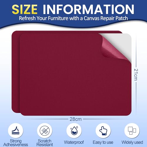 Self-Adhesive Canvas Repair Tape, 8.3" x 11" Waterproof Canvas Repair Patch, Fabric Patch Repairs Kit for Furniture, Tents, Sunbrellas, Boat Covers Awnings, Couches, Clothes, Bags Burgundy - color: Burgundy, size: 8.3" x 11"