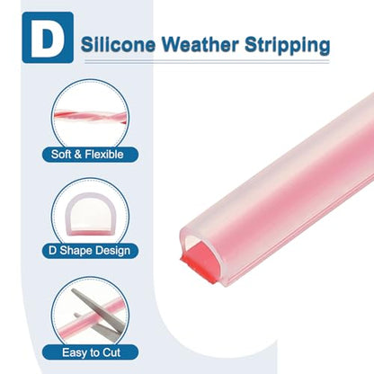 PATIKIL Silicone Weather Stripping Door Seal, 19.7 ft D Shape Weather Stripping Self Adhesive Door Seal Strip for Door Frame, Window Sealing, Large Gap, 5/16" Wx5/128 Tx15/64 H, Clear/Red - size: 19.7 ft Long, 5/16"Wx5/128"Tx15/64"H