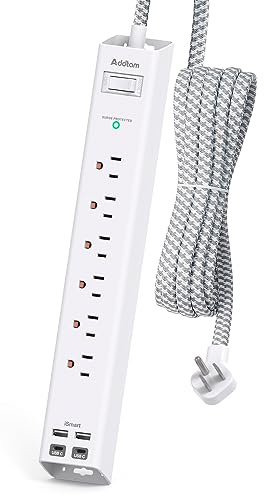 Power Strip Surge Protector with USB C - Flat Plug Extension Cord with 6 AC Outlets 4 USB (2 USB C), Wall Mount, 5ft, 1080 J, Multi Plug Outlet Extender for Home Office Dorm Room Essentials - color: White(Braided Cord), size: 5 Ft